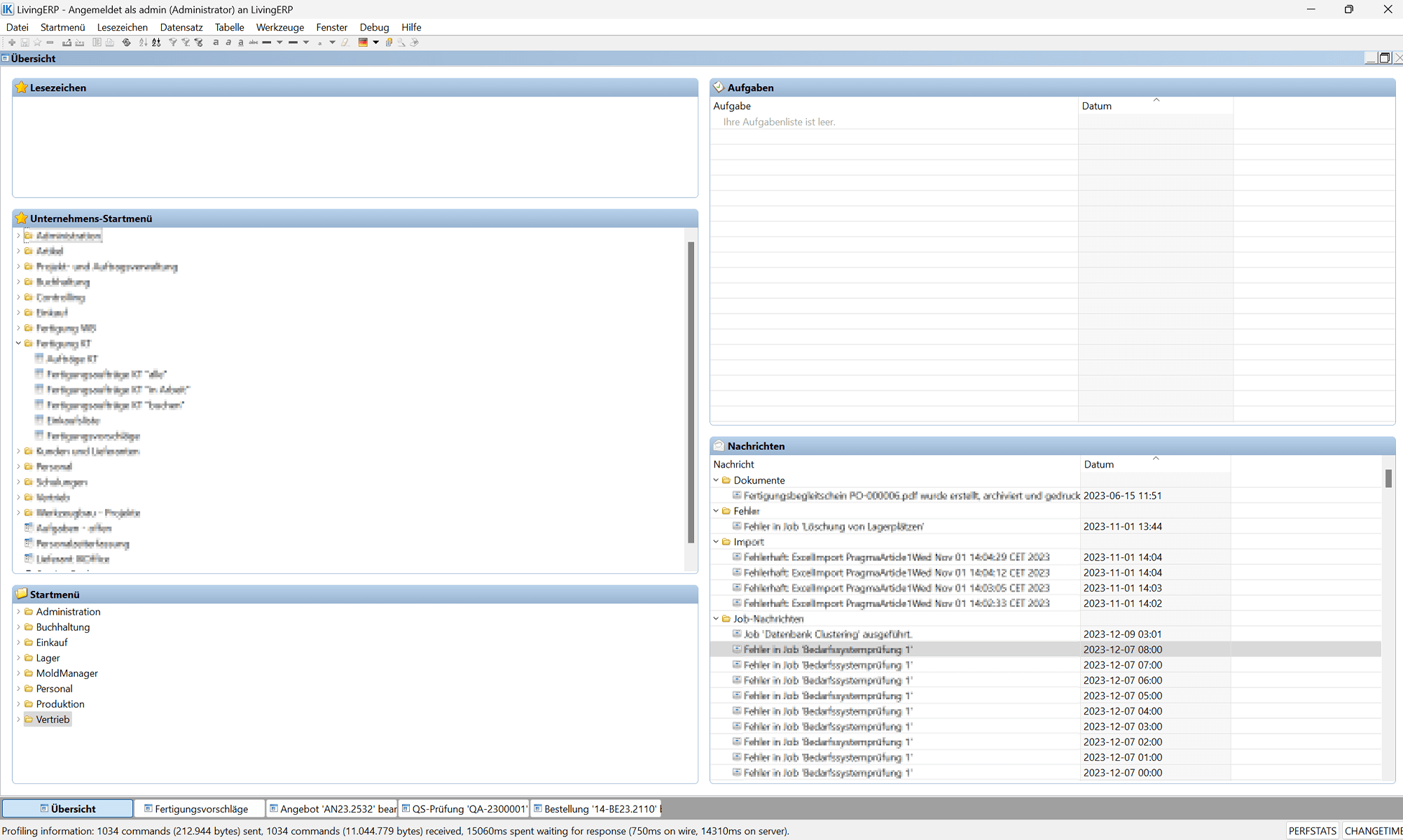 Ansicht Übersicht Interface - IKOffice LivingERP - Integration durch eigene Workflow-Gestaltung
